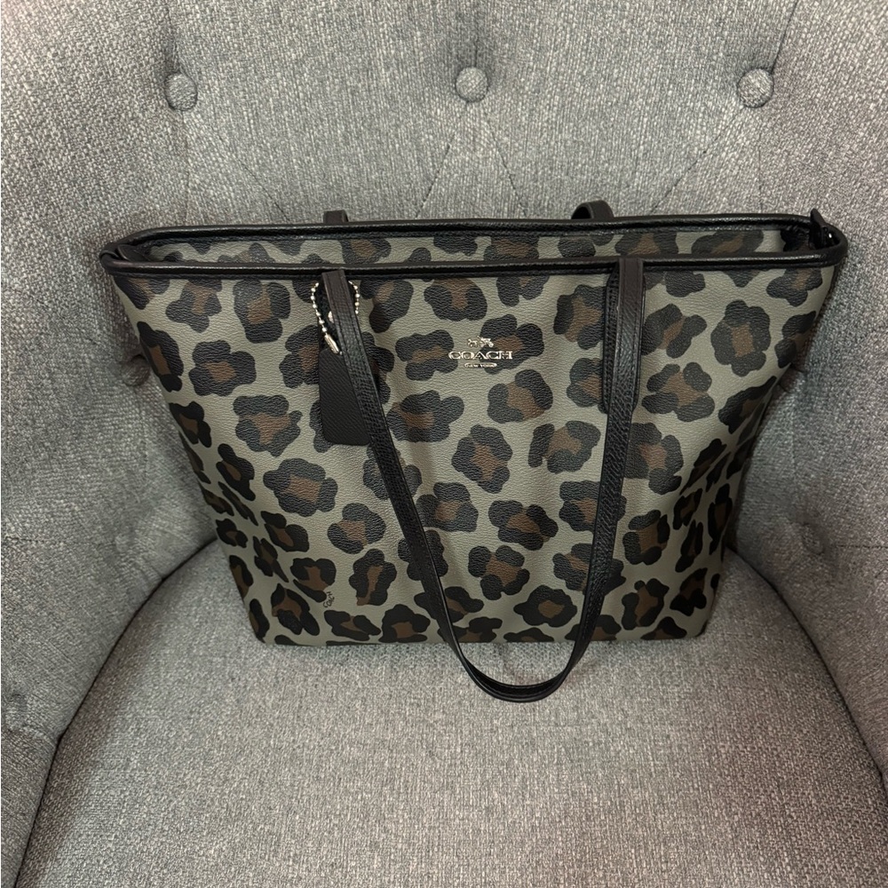 Coach Black and Gray Leopard Ocelot Animal Print Tote